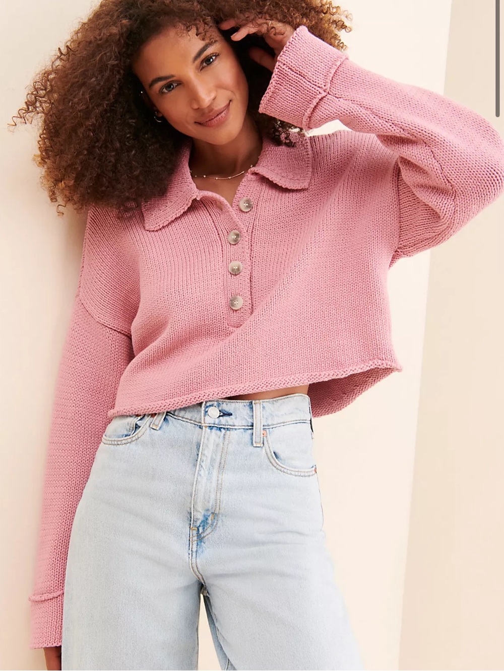 Show Me Your Mumu Crawford Collar Sweater Size M Blush/Pink Cropped